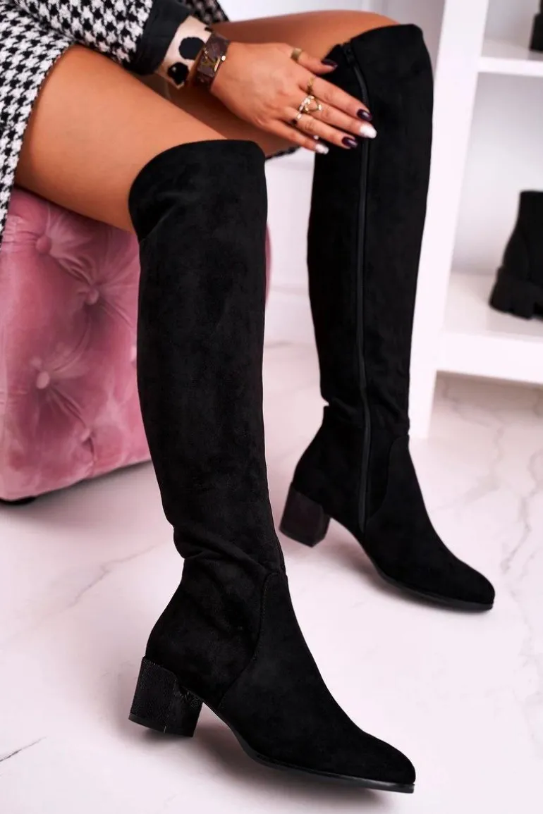 Damskie kozaki zamszowe Sergio Leone czarne KZ299