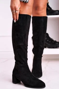 Damskie kozaki zamszowe Sergio Leone czarne KZ273