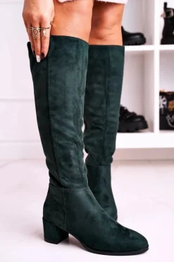 Damskie kozaki zamszowe Sergio Leone zielone KZ273