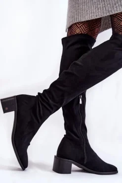 Damskie Kozaki Zamszowe Za Kolano Czarne Hessa