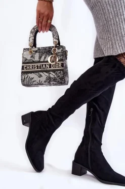 Damskie Kozaki Zamszowe Za Kolano Czarne Hessa