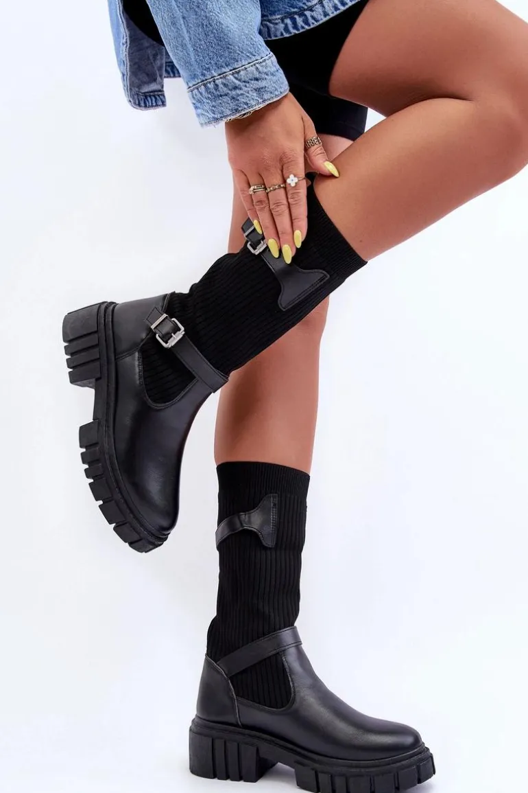 Damskie Kozaki Ze Skarpetą Czarne Abroze