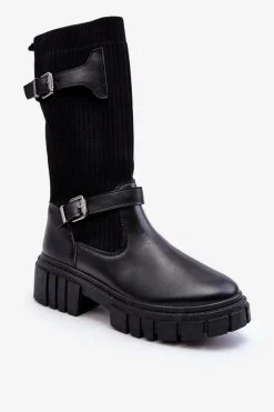 Damskie Kozaki Ze Skarpetą Czarne Abroze
