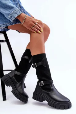 Damskie Kozaki Ze Skarpetą Czarne Abroze