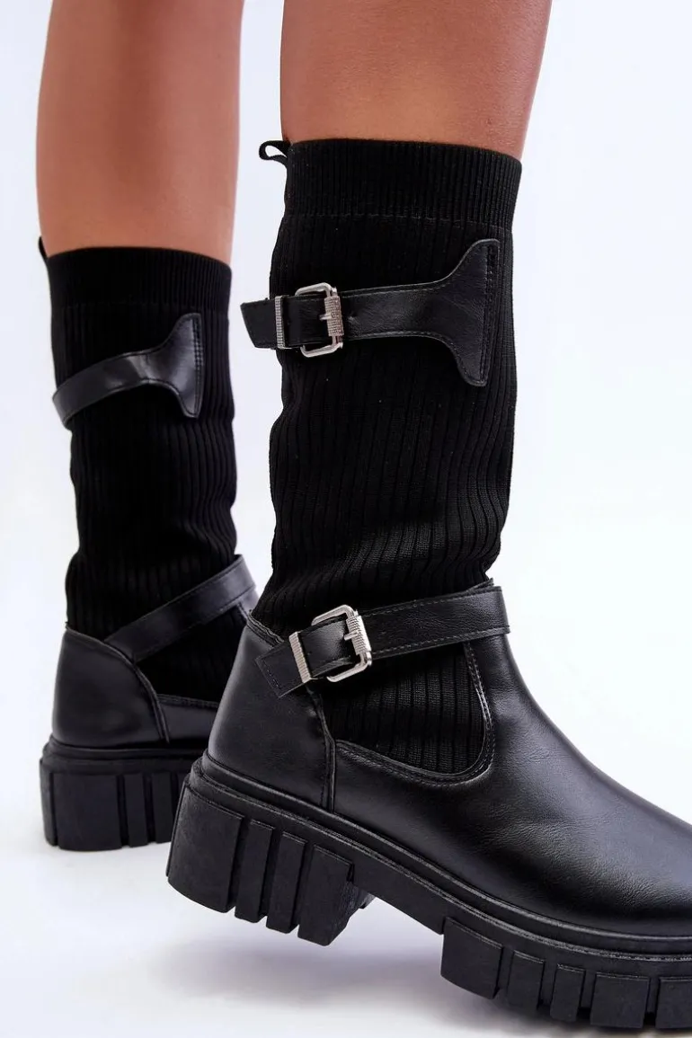 Damskie Kozaki Ze Skarpetą Czarne Abroze