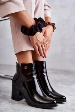 Damskie Lakierowane Botki Na Suwak La.Fi 260039B-LA Czarne