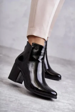 Damskie Lakierowane Botki Na Suwak La.Fi 260039B-LA Czarne