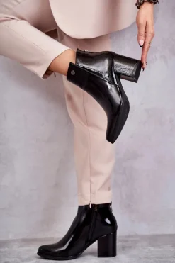 Damskie Lakierowane Botki Na Suwak La.Fi 260039B-LA Czarne