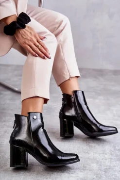 Damskie Lakierowane Botki Na Suwak La.Fi 260039B-LA Czarne