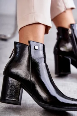 Damskie Lakierowane Botki Na Suwak La.Fi 260039B-LA Czarne