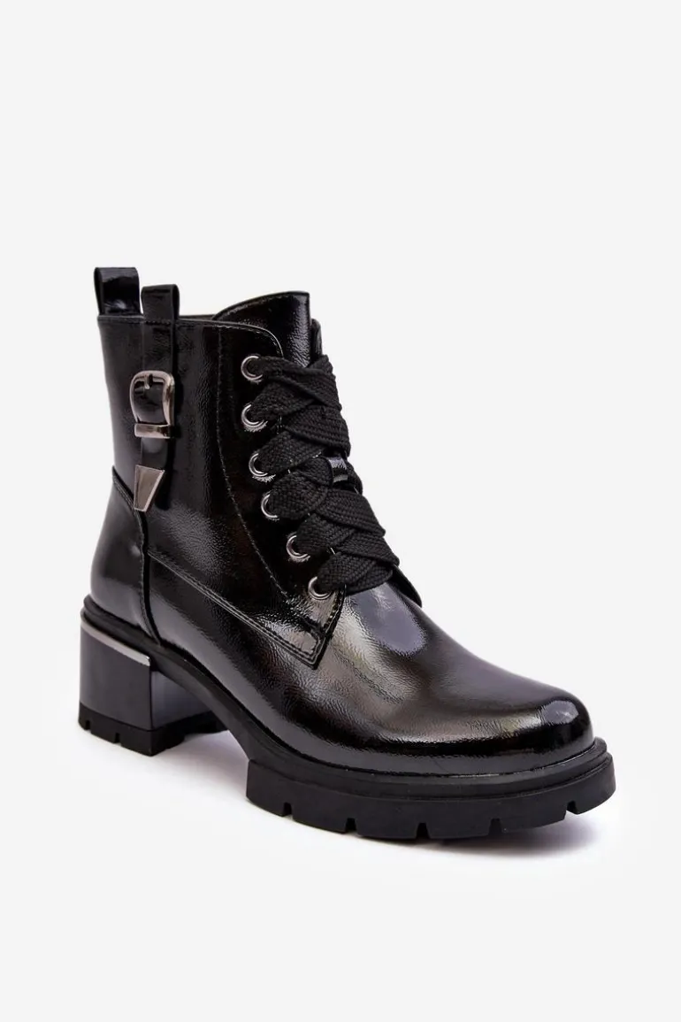 Damskie Lakierowane Botki D&A MR870-97 Czarne