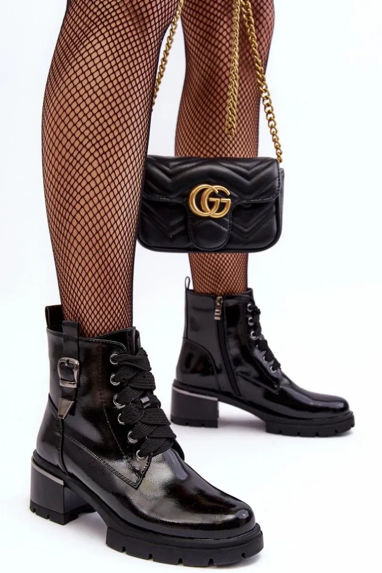 Damskie Lakierowane Botki D&A MR870-97 Czarne