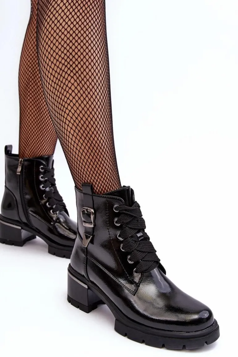 Damskie Lakierowane Botki D&A MR870-97 Czarne