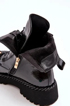 Damskie Lakierowane Botki Workery Z Ozdobą Czarne S.Barski MR870-67