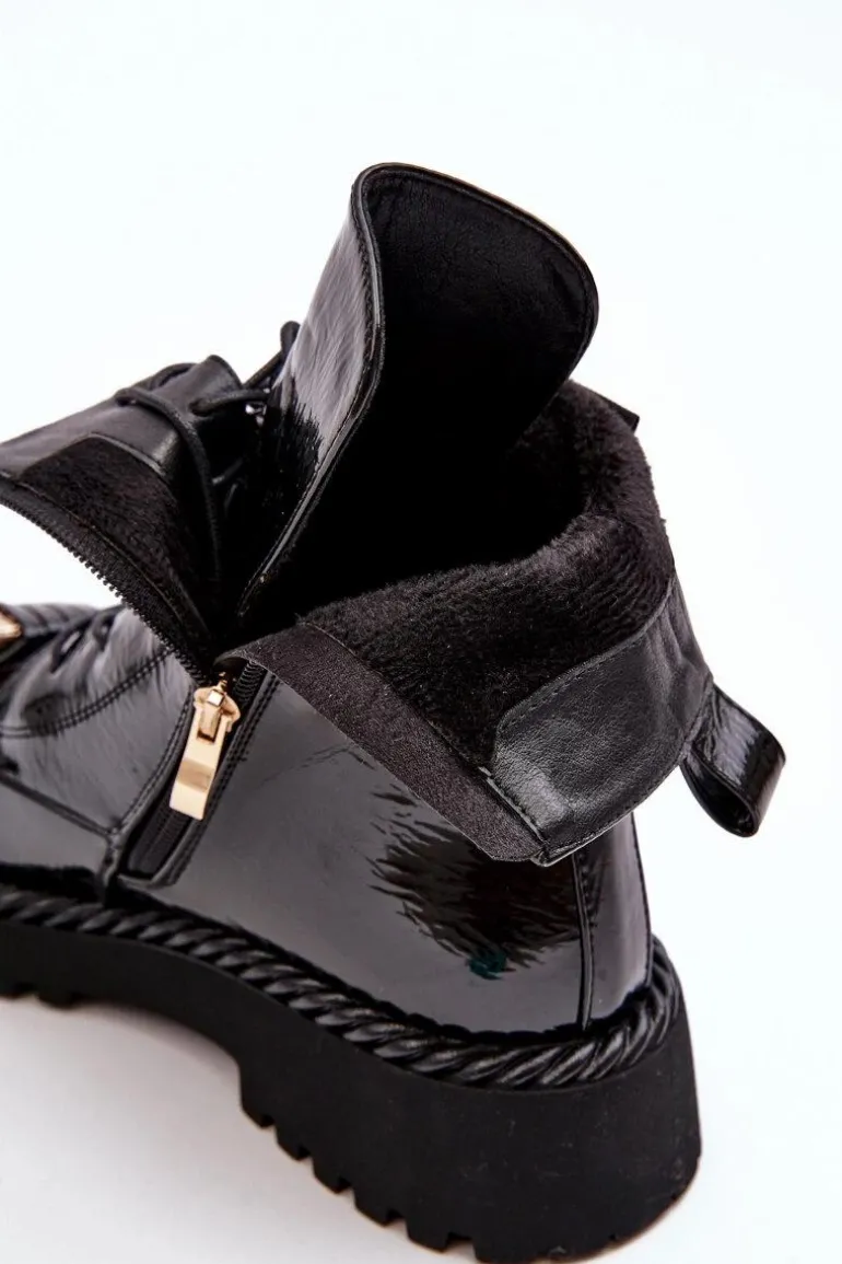 Damskie Lakierowane Botki Workery Z Ozdobą Czarne S.Barski MR870-67