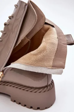 Damskie Lakierowane Botki Workery Z Ozdobą Beżowe S.Barski MR870-67