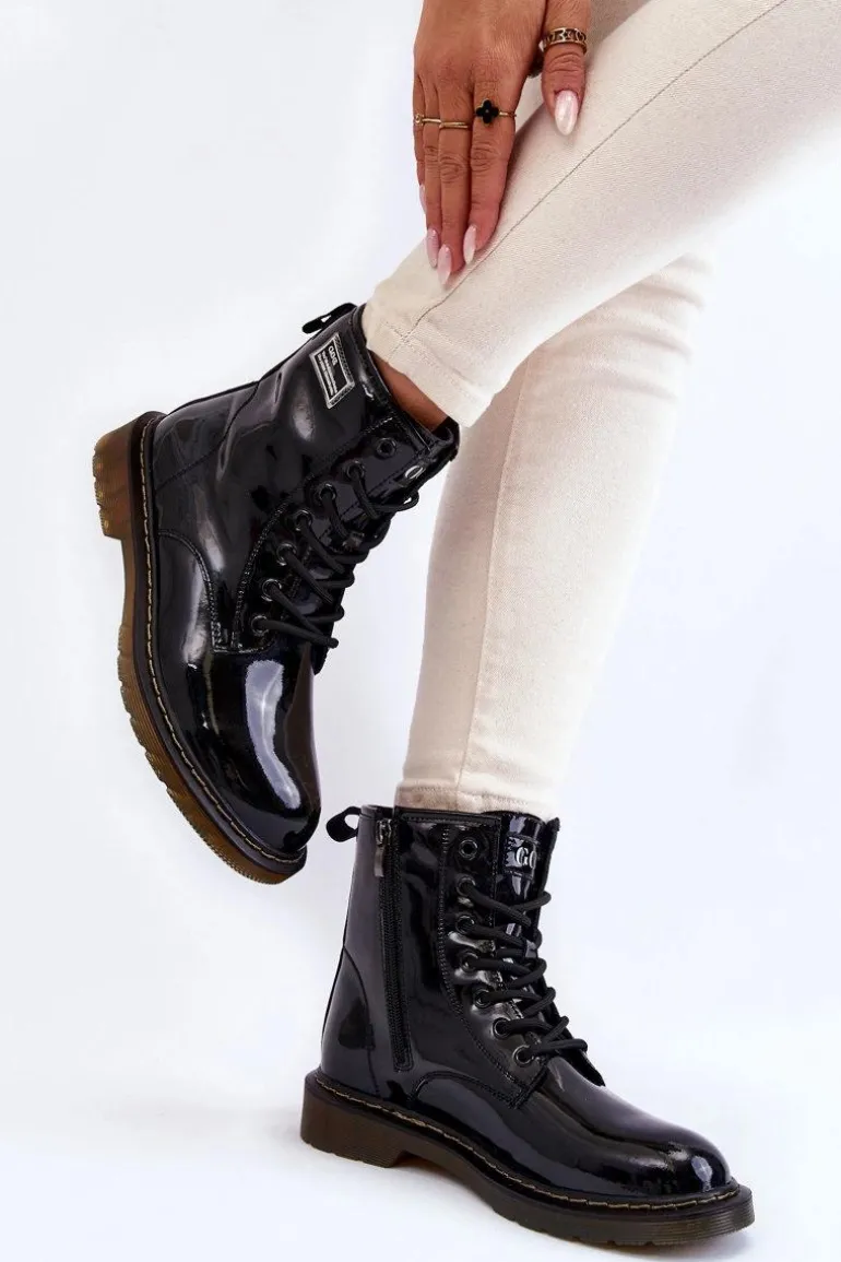 Damskie Lakierowane Botki Ocieplane GOE II2N4050 Czarne