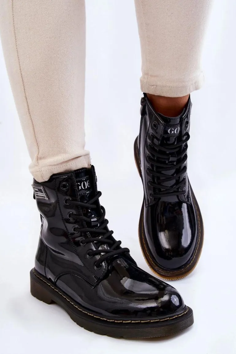 Damskie Lakierowane Botki Ocieplane GOE II2N4050 Czarne