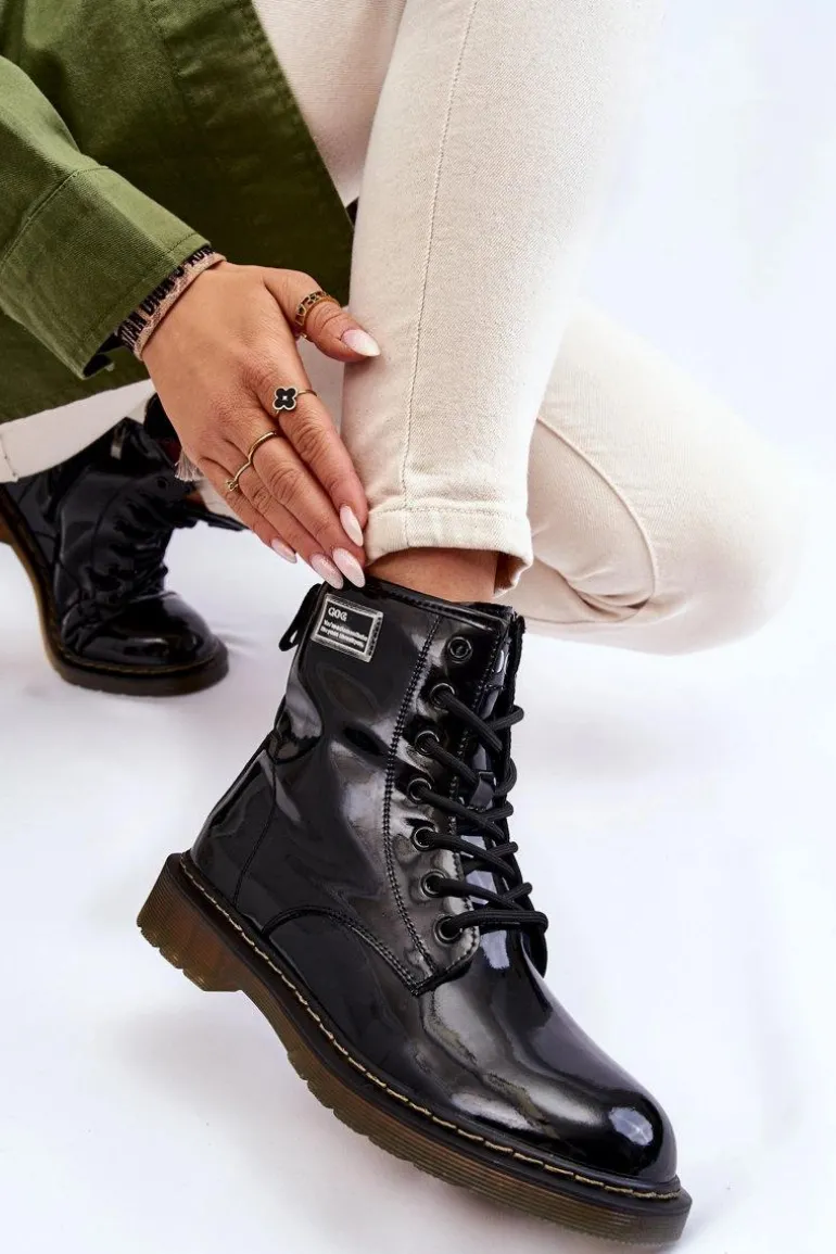 Damskie Lakierowane Botki Ocieplane GOE II2N4050 Czarne