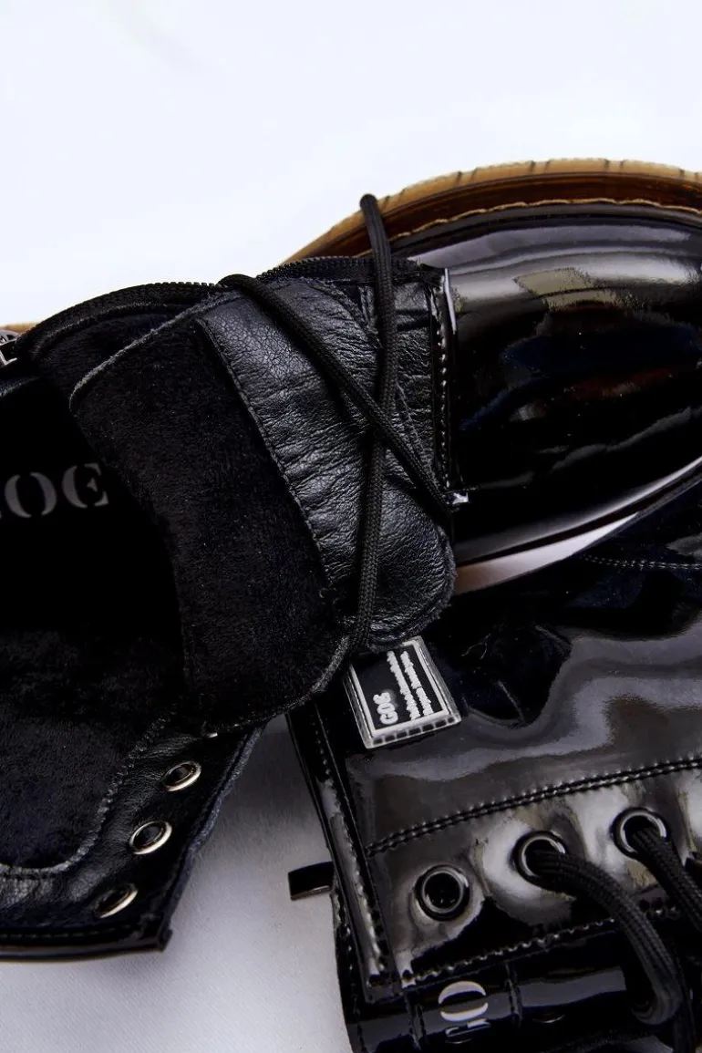 Damskie Lakierowane Botki Ocieplane GOE II2N4050 Czarne