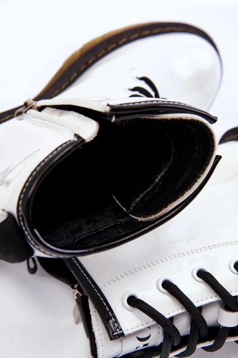 Damskie Lakierowane Botki Ocieplane GOE II2N4051 Białe