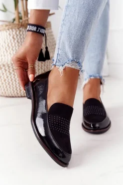 Damskie Lakierowane Mokasyny Sergio Leone PB254 Czarne