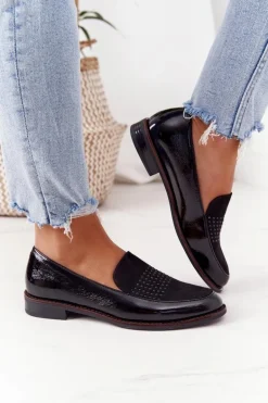 Damskie Lakierowane Mokasyny Sergio Leone PB254 Czarne