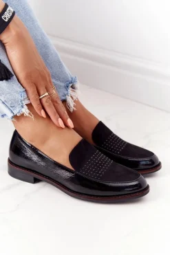 Damskie Lakierowane Mokasyny Sergio Leone PB254 Czarne