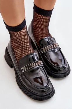 Damskie Lakierowane Mokasyny Loafersy Z Ozdobą D&A LZ42-030 Czarne