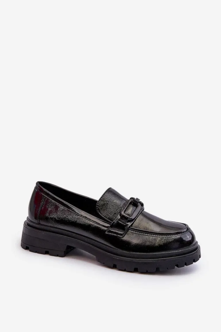 Damskie Lakierowane Mokasyny Ze Skóry Naturalnej Czarne Imbleria