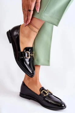 Damskie Lakierowane Mokasyny Czarne Coriso