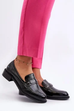 Damskie Lakierowane Mokasyny Czarne Nerilaja