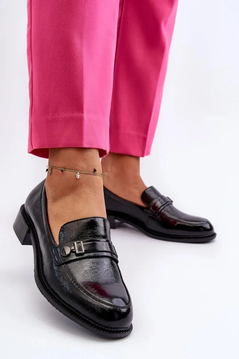 Damskie Lakierowane Mokasyny Czarne Nerilaja