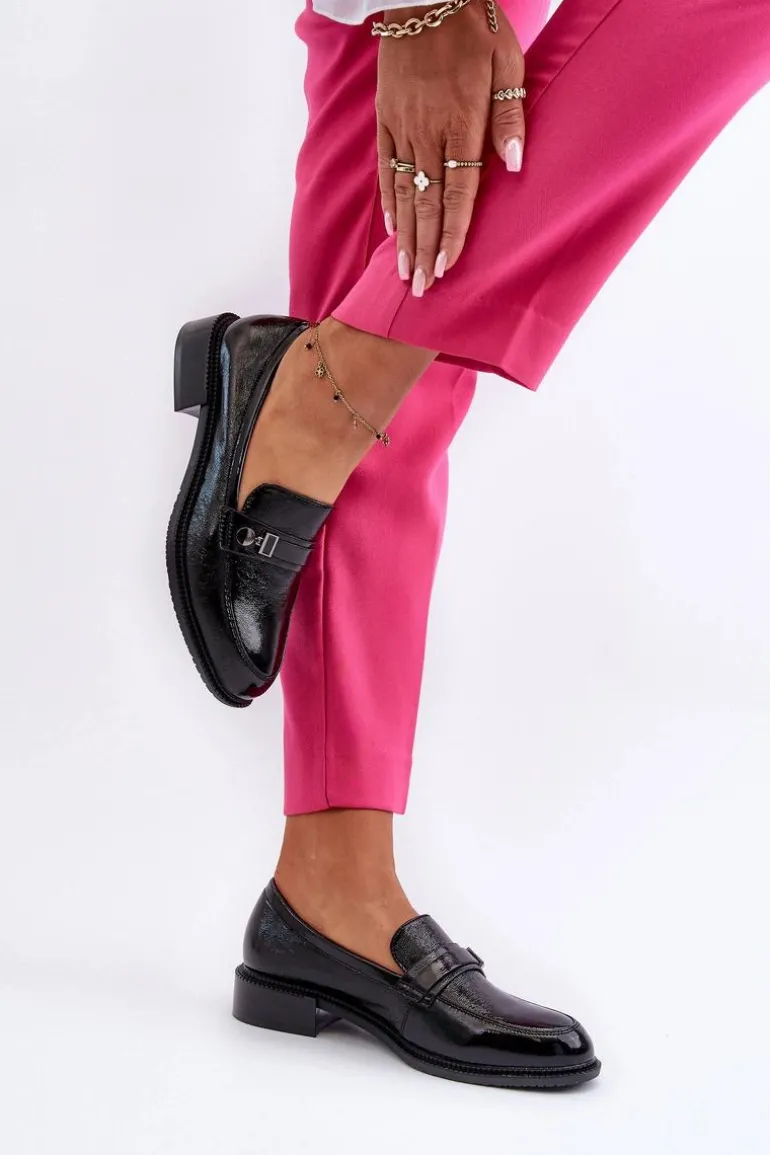 Damskie Lakierowane Mokasyny Czarne Nerilaja