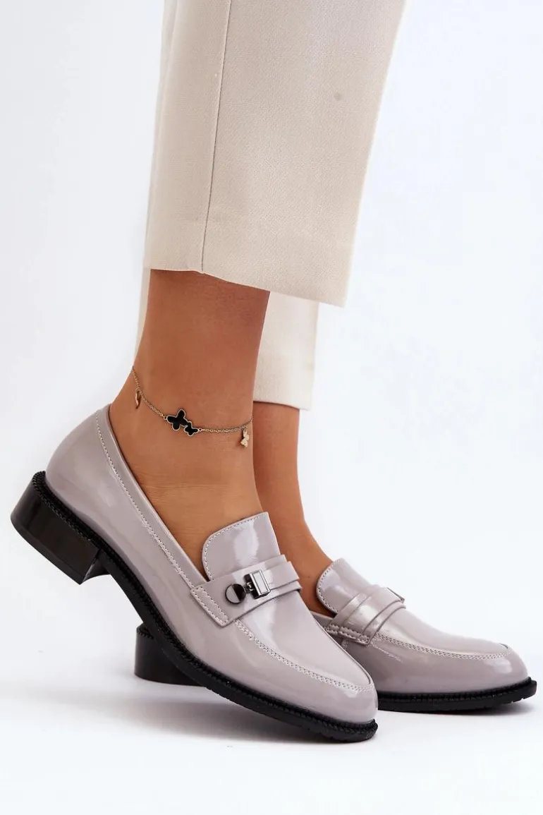 Damskie Lakierowane Mokasyny Szare Nerilaja