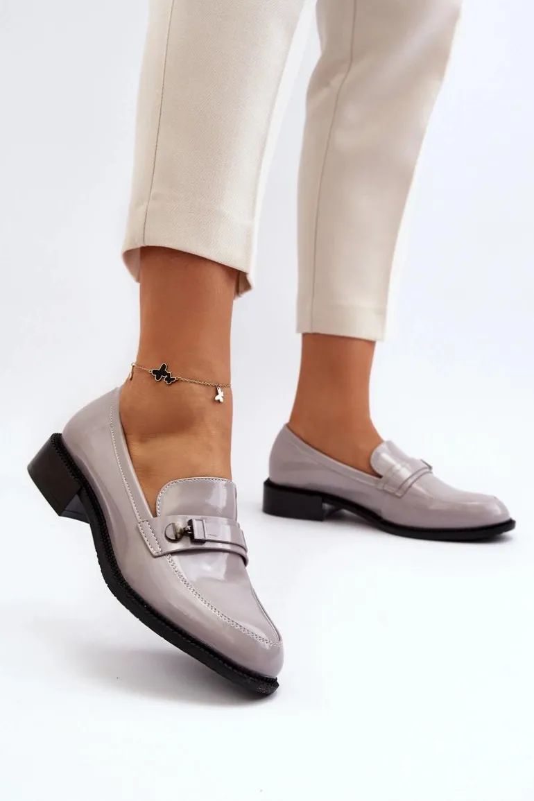 Damskie Lakierowane Mokasyny Szare Nerilaja