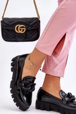 Damskie Lakierowane Mokasyny Na Platformie Czarne Bennett