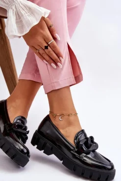 Damskie Lakierowane Mokasyny Na Platformie Czarne Bennett