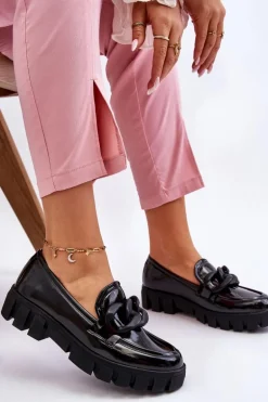 Damskie Lakierowane Mokasyny Na Platformie Czarne Bennett