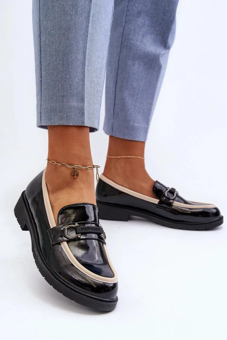 Damskie Lakierowane Półbuty Mokasyny S.Barski HY336A Czarne