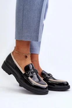 Damskie Lakierowane Półbuty Mokasyny S.Barski HY336A Czarne