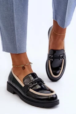 Damskie Lakierowane Półbuty Mokasyny S.Barski HY336A Czarne