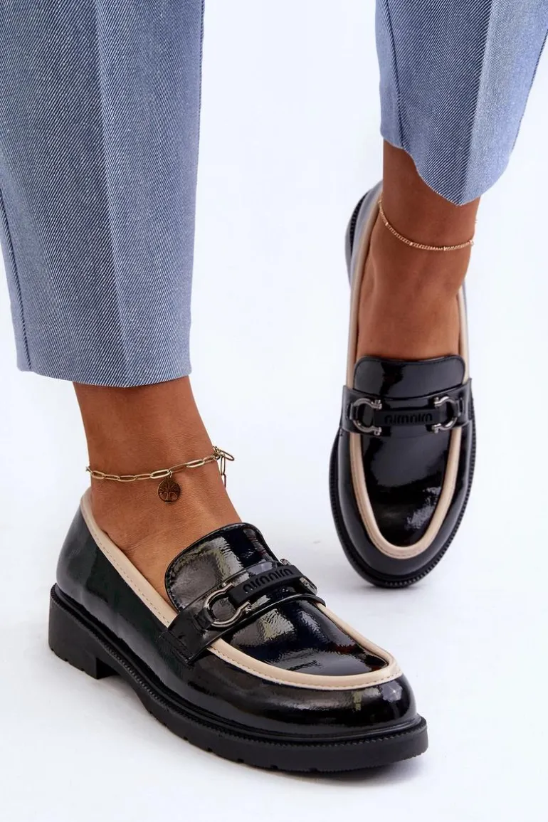 Damskie Lakierowane Półbuty Mokasyny S.Barski HY336A Czarne