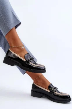 Damskie Lakierowane Półbuty Mokasyny S.Barski HY336A Czarne