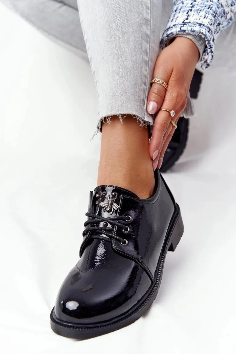 Damskie Lakierowane Półbuty Oxfordy S.Barski 309 Czarne