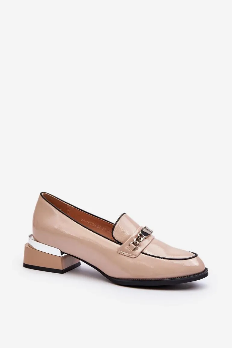 Damskie Lakierowane Półbuty Na Niskim Obcasie Beżowe Albreide