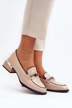 Damskie Lakierowane Półbuty Na Niskim Obcasie Beżowe Albreide