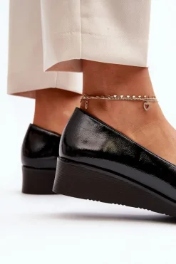 Damskie Lakierowane Półbuty Loafery Czarne Polike