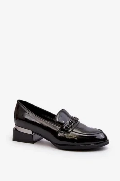 Damskie Lakierowane Półbuty Na Niskim Obcasie Czarne Albreide