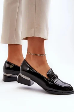 Damskie Lakierowane Półbuty Na Niskim Obcasie Czarne Albreide